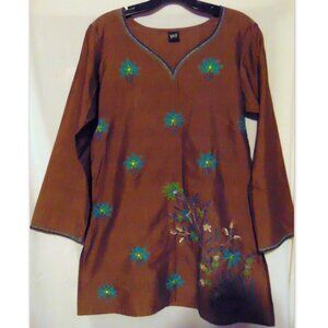 Vintage Romantic Tunic Dress M Floral Embroidery Boho Whimsigoth Art to Wear